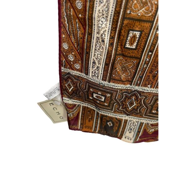 Vintage NWT Echo Silk Scarf Long Rectangular Brown - Picture 8 of 10